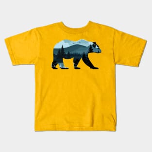 Bear In Mountain Forest Lake Retro Vintage Outdoor Nature Adventure Kids T-Shirt